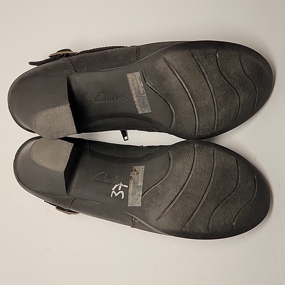 Clarks Bendables Shooties Ankle Boot Booties Shoes Block Heels Black Leather 9.5 - Picture 16 of 16